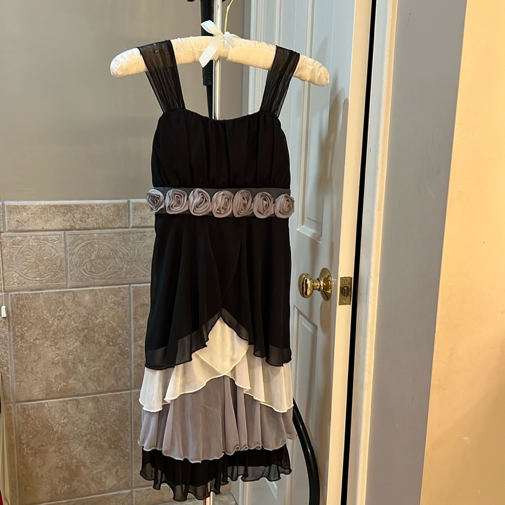 Big girls semi formal tiered dress with roses
